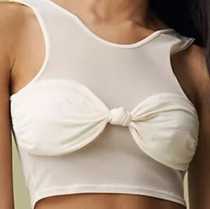 Anthropologie Knot-Front Mesh Crop Tank Top - Cream